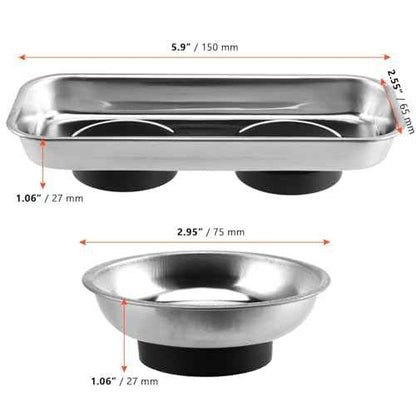 SINJEUN 10 Pieces Rectangle Magnetic Part Tray, 2 Sizs Magnetic Tray Set 6x2.55x1 and 2.95x1 Inch Stainless Steel Magnetic Tray Holder for Screws, Nut, Bolt and Metal Part