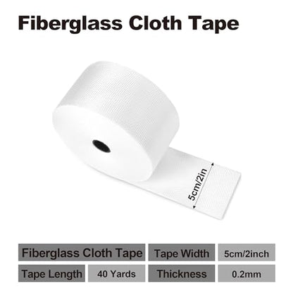 Fiberglass Cloth Tape, 6 oz, 2'' Wide by 40 Yards, Non Adhesive Woven Fiberglass Cloth Roll