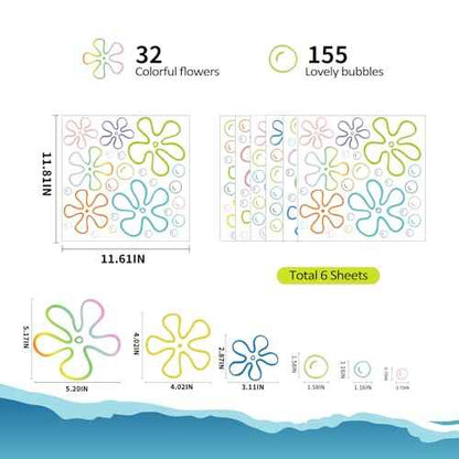 187PCS Flower Bubbles Wall Decals Under The Sea Birthday Party Decorations Ocean Wall Stickers Wall Decor for Bathroom Nursery Bedroom Home Classroom Car