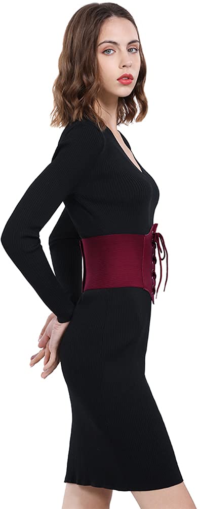 Hoerev Corsets Belt Tops Leather Vest Pirate Halloween Costume Lace Up Waist Belt Bustiers Corsets For Women, Plum, M