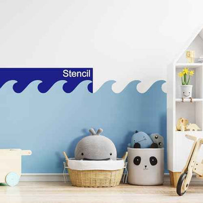 Fuutreo 6 Pcs 14.8 ft Vinyl Sea Waves Stencil for Wall Removable Wave Edge Paint Stencils Self Adhesive Wall Stencil for Home Bedroom Living Room Nursery DIY Painting Decorations