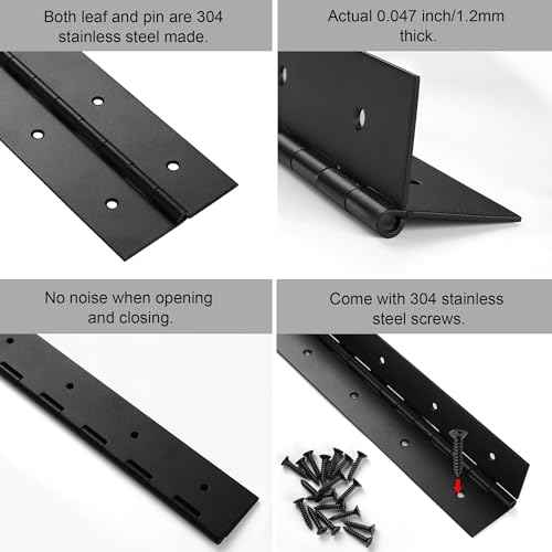 2 Pack Heavy Duty Piano Hinge 48 Inch x 2 Inch Width, 0.047'' Thick Stainless Steel Black Continuous Hinge for Cabinet, Door, Toolbox, Wooden Box, Metal Plate, Furniture, Industrial Project