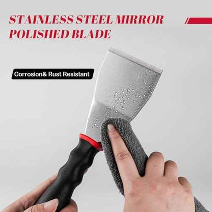 Mister Rui Bent Heavy Duty Scraper, 3 Inch Bent Scraper, Stainless Steel Putty Knife with Hammer End, Spackle Knife with Soft Grip Rubber Handle, Paint Scraper Tool for Wood