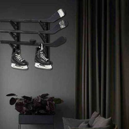Ski Wall Rack Horizontal Ski Rack Wall Mount Hockey Stick Storage, Garage Storage for Sports Equipment, Skates, Lacrosse Sticks, 3 Tiers