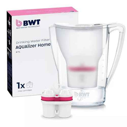 BWT AQUAlizer Home, 2.7 Liter, Water Mineralizer & Filtration Jug - Includes 1 Magnesium Enricher Cartridge, for Tea & Coffee Water, Prevents limescale, removes Lead & Chlorine, White