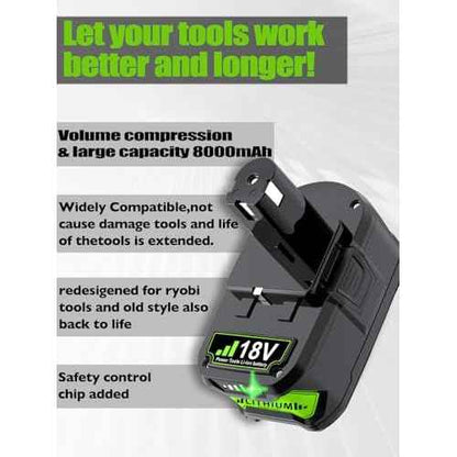 Replacement for Ryobi 18V Battery P108 8.0Ah Lithium 18V Battery ONE+ Plus P102 P103 P104 P105 P107 P108 PBP005 P109 P190 P191 P122 2Pack