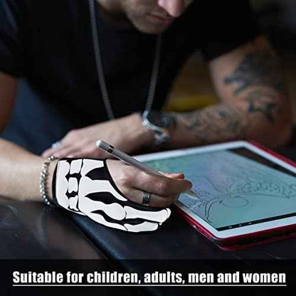 Jecery 2 Pieces Skeleton Artist Glove with 2 Finger for Drawing Tablet Digital Tablet Drawing Rejection Glove for Pad Painting Writing, Right Hand, 2.76 x 7.28 Inches