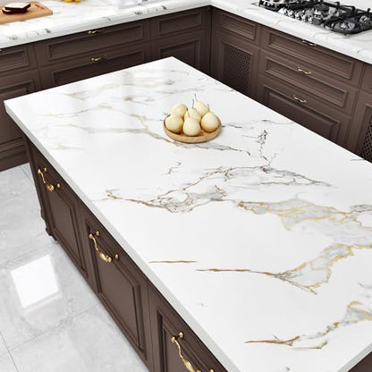 White Gold Marble Contact Paper for Countertops Waterproof White Marble Wallpaper Peel and Stick Removable Countertop Contact Paper for Kitchen Table Cabinets Matte Granite Wallpaper 15.8"x80"