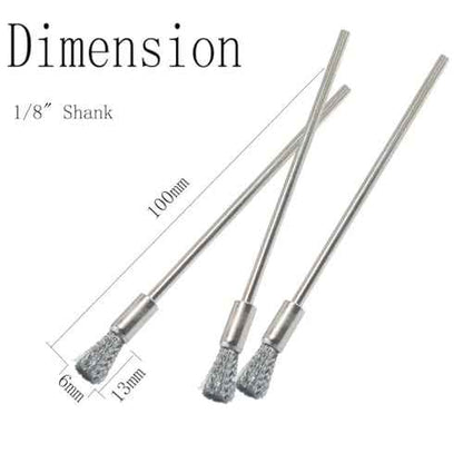 Luo ke 20 Pcs Extended Stainless Steel Cleaning End Brushes, 1/8'' Extra Long Shank Pen Shape Rust Paint Removal Bits Wire Brush for Rotary Tools