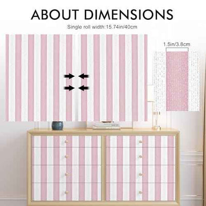 Pink Stripe Peel and Stick Wallpaper 15.7" x 118" Pink and White Self-Adhesive Wallpaper Removable Waterproof Contact Paper for Cabinets,Bedroom,Nursery,Accent Wall