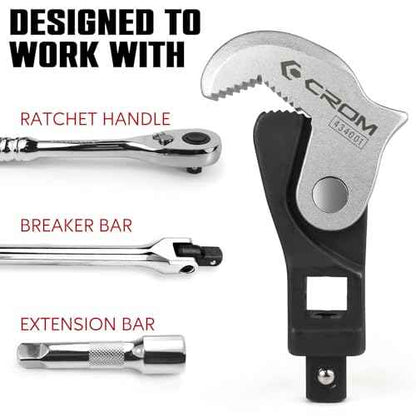 CROM Adjustable Crowfoot Wrench Set - Spring Loaded Wrench ? Male & Female Square Drives Work With Ratchet, Breaker Bar, Extension Bar (3 Piece Set (1/4", 3/8", 1/2"))