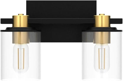 stambord 2 Light Bathroom Vanity Light, Black and Gold Bathroom Light Fixtures, Sconces Wall Lighting with Glass Shade, Modern Farmhouse Vanity Lighting fixtures for Bathroom, Bedroom, Hallway