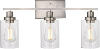 MELUCEE 3 Lights Wall Sconce Brushed Nickel Finished Modern Bathroom Vanity Light Fixtures with Clear Glass Shade Suit for Porch Bedroom Foyer Kitchen (Patent No.: US D963914 S)