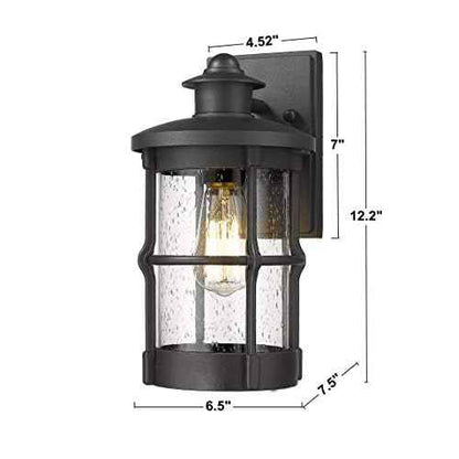 Outdoor Wall Sconces, Outdoor Wall Lights, Exterior Wall Mount Lighting, Exterior Fixture in Black Finish with Seeded Glass for Porch, Garage, Patio, Hallway, Entryway, Black 1 Pack
