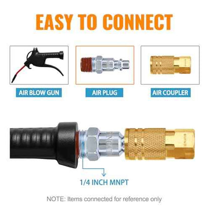 SUNGATOR 1/4 Inch Male Air Plugs, 10-Pack NPT Industrial Iron Air Hose Fittings with 1/4'' Flow Hole, Quick Connect Gas Line Fittings with Pre-Coated Sealant, M Style Plugs Kit