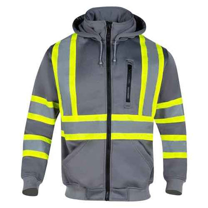 VENDACE High Visibility ANSI Class 1 Reflective Safety Fleece Sweatshirt Hoodie for Men with Detachable Hood(Grey,XL)