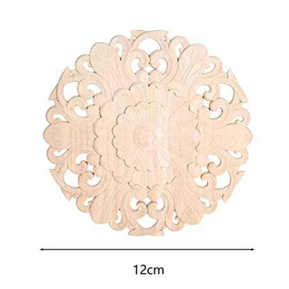 MUXSAM Wood Carved Onlays Appliques, Round Rosette Woodcarvings Center Decals for Closet Door Cabinet Drawer Wall Ceilling Dresser Wardrobe Crafts Decor(2-Pack, 12cm/4.7")