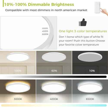 20Inch Big Dimmable Flush Mount LED Ceiling Light Fixture, 3000K-4500K-6000K 3 Color Selectable Ceiling Lamp 45Watt 4500LM Low Profile Ceiling Light for Kitchen Bedroom Hallway Porch