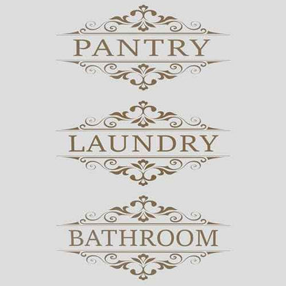 3 Pcs 10.94''x 5.51'' Pantry Laundry Bathroom Sign Door Stickers Decor for Home Coffee Restaurant Shop Store Transparent Waterproof Self-Adhesive Letter Sign Wall Decals (Gold-Style D)