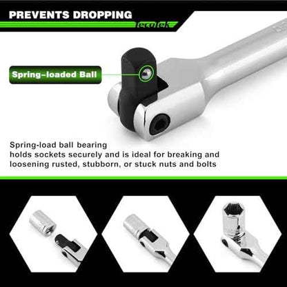 6-Piece Breaker Bar Set, Breaker Bar with Socket Extension, 1/4", 3/8" and 1/2" Drive, 6", 10", 15" Length with 180¡Æ Rotatable Head, CR-V Steel