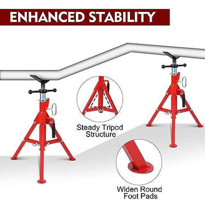 28-52 Inch V Head Pipe Jack Stand, Adjustable Height, 2500 Lb Load Capacity, Heavy Duty Carbon Steel Body, Steel Jack Stands with Portable Folding Legs