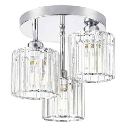 Crystal Ceiling Light Fixture, Chrome Semi Flush Mount Ceiling Light Fixture, 3-Light Hallway Lighting with Clear Crystal Shades for Kitchen Entryway Bedroom Bathroom Foyer, E26