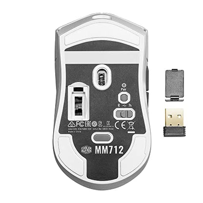 Cooler Master MM712 Wireless Gaming Mouse Black with Adjustable 19,000 DPI, 2.4GHz and Bluetooth , Ultraweave Cable, PTFE Feet, RGB Lighting and MasterPlus+ Software
