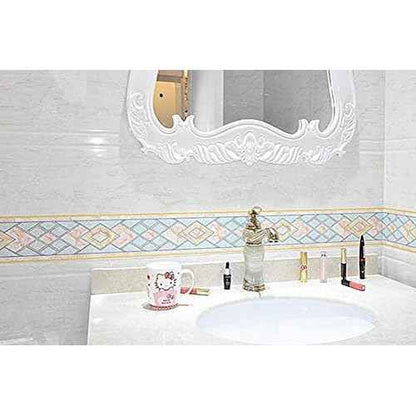3D Self Adhesive Blue Diamond Waterproof Wallpaper Border Peel and Stick for Bathroom Kitchen Counter Top Tiles Sticker,4 Inch by 16.5 Feet