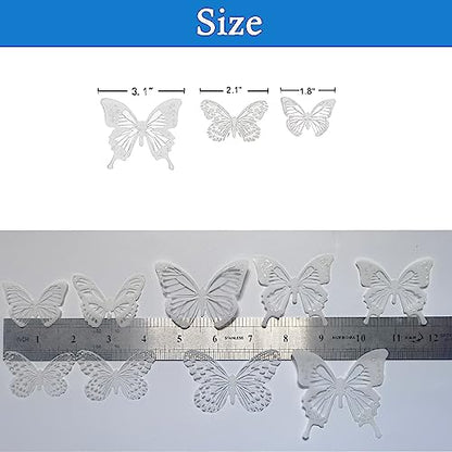 Ewong 54Pcs White 3D Butterfly Wall Decor - Butterfly Decoration Party Cake Decorative - Removable Waterproof Wall Decal Birthday Home Room Decor Bathroom Bedroom Sticker & Murals