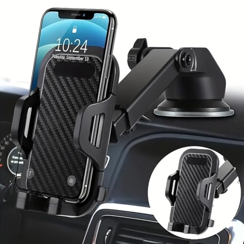 3-in-1 Car Phone Holder, Strongest Suction and Stable Clamp Arm, 360° Adjustable Cell Phone Holders for Car Dashboard Air Vent Windshield, Fits Smartphones (Black)