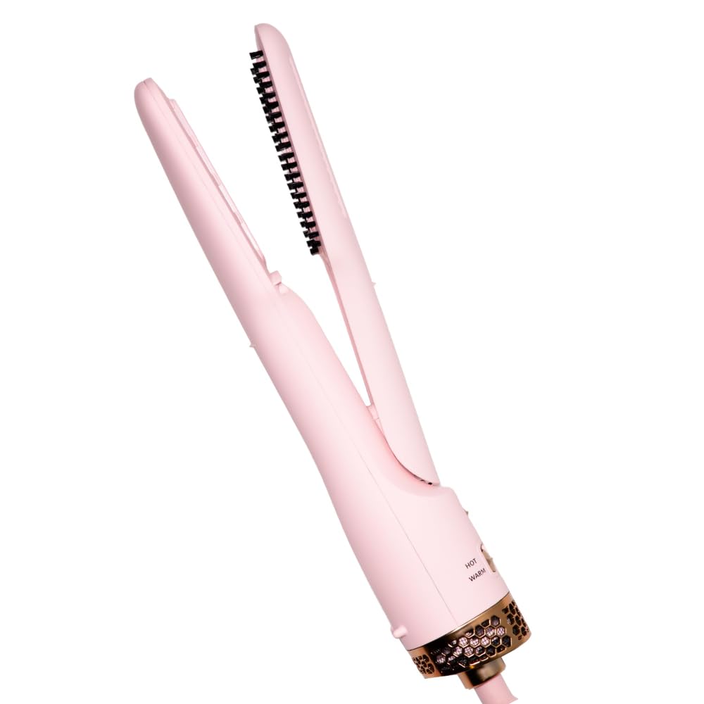 FoxyBae All-in-One Hair Styler - Ceramic Oval Barrel Blow Dryer Brush (75mm) for Drying, Curling, Volumizing & Straightening Hair [Party Pink]