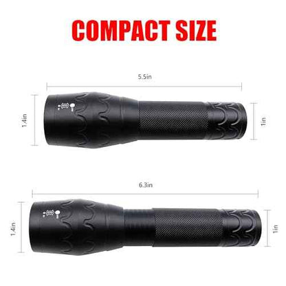 Green Light Flashlight Single Mode Adjustable Focus LED Torch for Night Hog Hunting, Fishing, Night Observation, 2 Pack