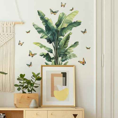 Tropical Leaf Wall Decals Palm Leaves with Butterflies Peel and Stick Wall Stickers for Living Room Bedroom Dining Room Home Wall Decor