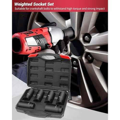 1/2¡¯¡¯ Drive Crank Bolt Socket Set, weighted socket set 6 Pack 17MM, 19MM, 21MM, 22MM, 24MM, 27MM, Harmonic Balancer Socket Set, 3 Times Momentum Power of Standard Impact Sockets