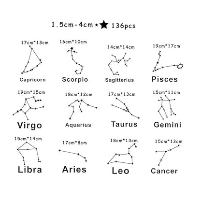 Constellation Wall Decals - Stars Wall Stickers for Nursery, Boys Bedroom, Kids Room - Vinyl Wall Decor Y85 (Black)