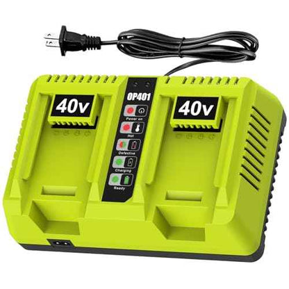 Dual Port OP401 Fast Charger Compatible with Ryobi 40V Battery OP4015 OP4026 OP4050 OP4060 Replacement Ryobi Charger 40V