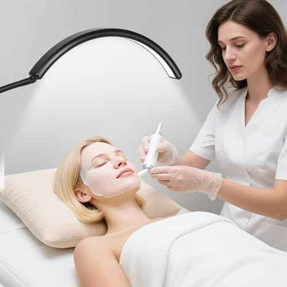 Half Moon LED Floor Lamp - Professional Shadow-Free, Dimmable Light | for Lash Techs, Estheticians & Tattoo Artists | Eyelash Extensions, Nail Art, Home & Office (Black)
