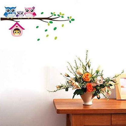 BIBITIME Owl Family Playing on Branches Wall Decal Sticker Nursery Wallpaper Decals