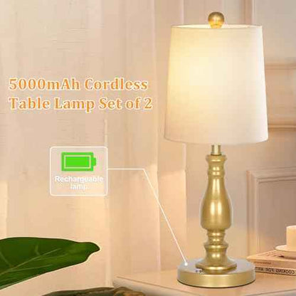 Dott Arts Cordless lamp Table Lamps Set of 2, Battery Powered Rechargeable lamp 3-Way Dimmable Modern Nightstand Lamp Sets Bedside Touch Desk Lamp for Bedroom Living Room, LED Bulbs Included(Gold)