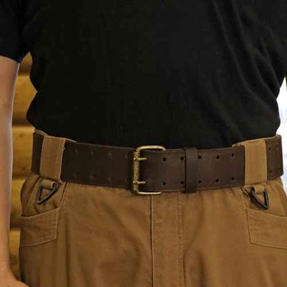 Tourbn Tourbon Leather Workshop Tool Work Belt 2'' Wide with Double Prong Tongue Roller Buckle 48 inch, Brown Black, 136.5*6.5cm