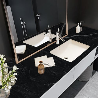 Anmon Black Marble Contact Paper, Glossy Black Marble Wallpaper Waterproof 15.7''X118'' for Countertops, Self-Adhesive Removable Vinyl Wallpaper Thicken and Not Tearing for Cabinets, Kitchen