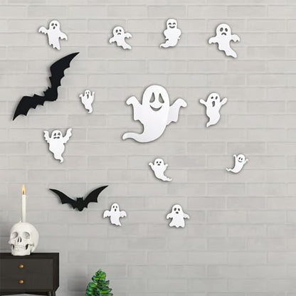 24Pcs Halloween Ghost Wall Decor 3D Stickers Decals Decorations Reusable Self-Adhesive Cute White Spooky Decals for Home Window Door Room Party Supplies