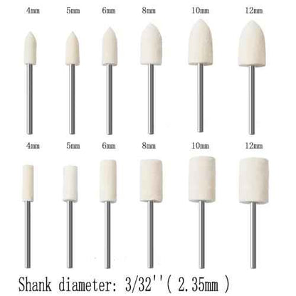 Luo ke 24 Pcs Wool Felt Polishing Bits - 3/32'' Shank Wool Felt Buffing Polishing Kits for Rotary Tools Includes Dremel