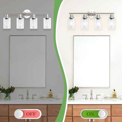 4-Light Nickel Bathroom Light Fixtures, E26 Modern Vanity Lights for Bathroom with Clear Glass Shade, Wall Lamps for Mirror Hallway Kitchen Cabinet Living Room Sconces Lights