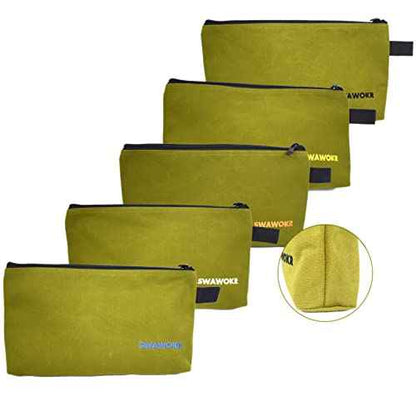5 Pack 20 oz Canvas Tool Zipper Bags - Heavy Duty Utility Tool Pouch - Water Resistant Multi-Purpose Organizer Tote Bags 12.75 X 8 X 2.25 inch Spacious Storage Pouches with Dependable YKK Zippers