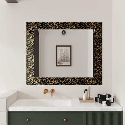 Wallercity Black/Gold Wallpaper Border Peel and Stick Removable Mirror Frame Border Matte Marble Wall Paper Bathroom Wallpaper Waterproof Borders for Walls Living Room Bedroom Restrooms 3.94x197 in