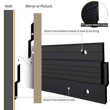 Black French Cleat Hanger 41 inch - 2 Pairs Heavy Duty Aluminum Alloy Z Bar Clips Picture Hanging Kit Wall Mounting 500 lbs Load Interlocking Brackets Mirror Hanging Hardware Frame Hanger