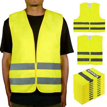 10 Pack Yellow Safety Vests, Bulk High Visibility Vest for Men / Woman(S-2XL), Adult Reflective Running Vest, Wholesale Work Vests For Construction,Running, Security,Cycling,Warehousing,Municipal