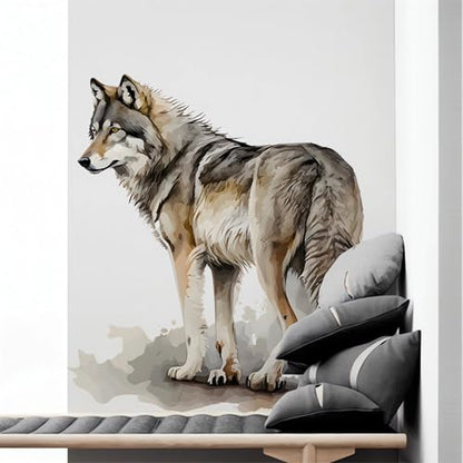 Realistic Wolf Wall Stickers, sacinora Ink Wolf Wild Animal Wall Decals Removable Vinyl Peel and Stick for Living Room Bedroom Sofa TV Background Art Home Decorations