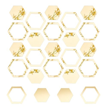 OLYCRAFT 24Pcs Hexagon Mirror Wall Stickers Removable Self-Adhesive Mirror Tile Acrylic Wall Decals Acrylic Mirrors Tiles Gold Decal for DIY Craft Home Decorations - 4x3.4 Inch